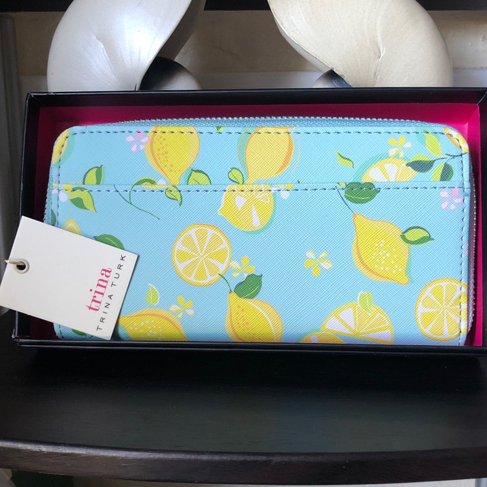 NWT Trina Turk Lemon Print Zip Around Wallet